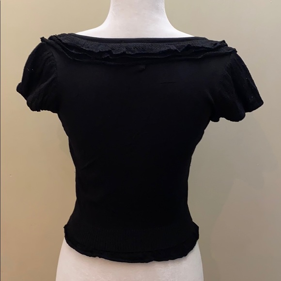 Bebe knit cropped shortsleeved button shirt blouse black dressy stylish shirt - Picture 8 of 11